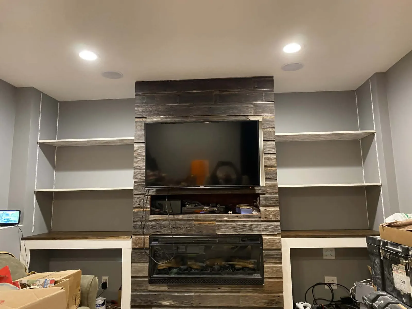 Interior trim carpentry and built-in wall detail